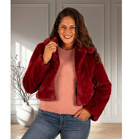 El-Vita Bordeaux faux fur kort jasje