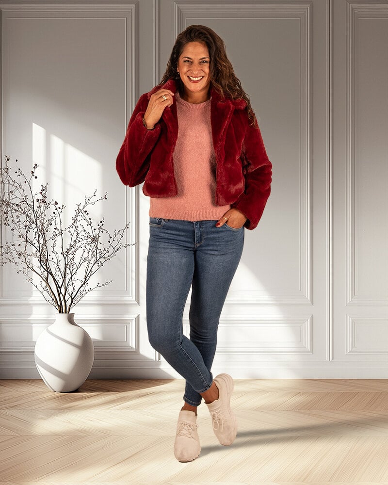 Bordeaux faux fur kort jasje van El vita