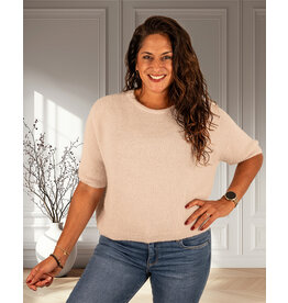 El-Vita Beige gebreide trui met korte mouw