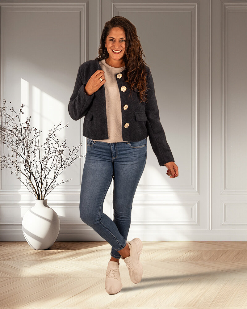 Beige gebreide trui met korte mouw van El-Vita