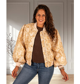 Beige/goud bloemen bomberjack