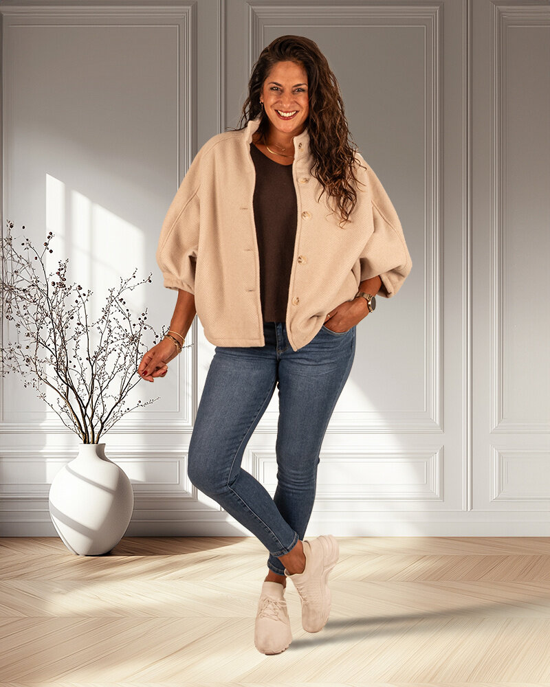 Lichtbeige jas 3/4 vleermuismouw van New Collection