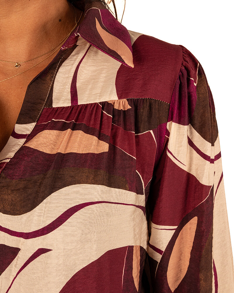 Bordeaux/beige print blouse Vera Jo