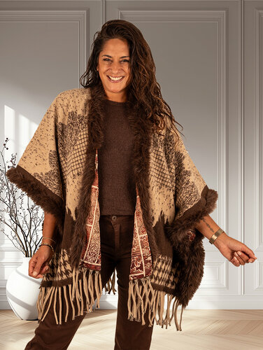 Gemma Ricceri Beige/bruin print poncho