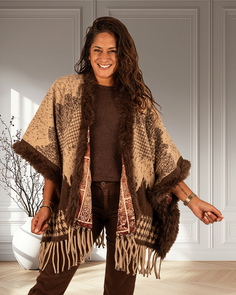 Beige/bruin print poncho van Gemma Ricceri