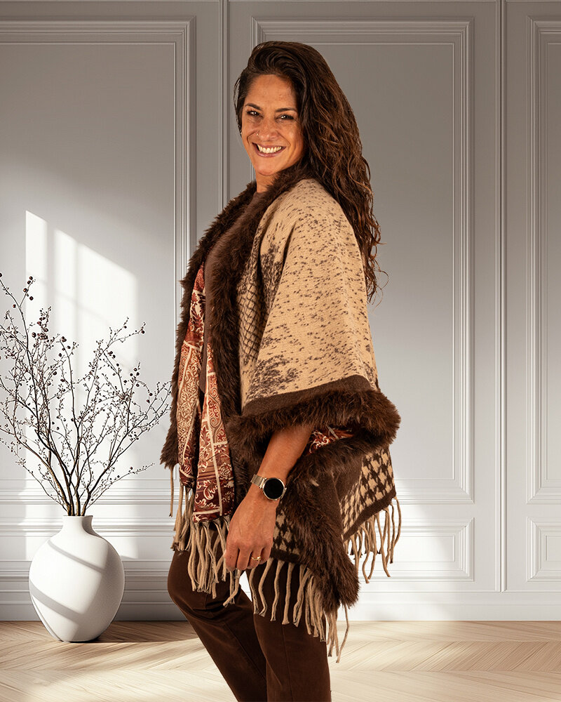 Beige/bruin print poncho van Gemma Ricceri