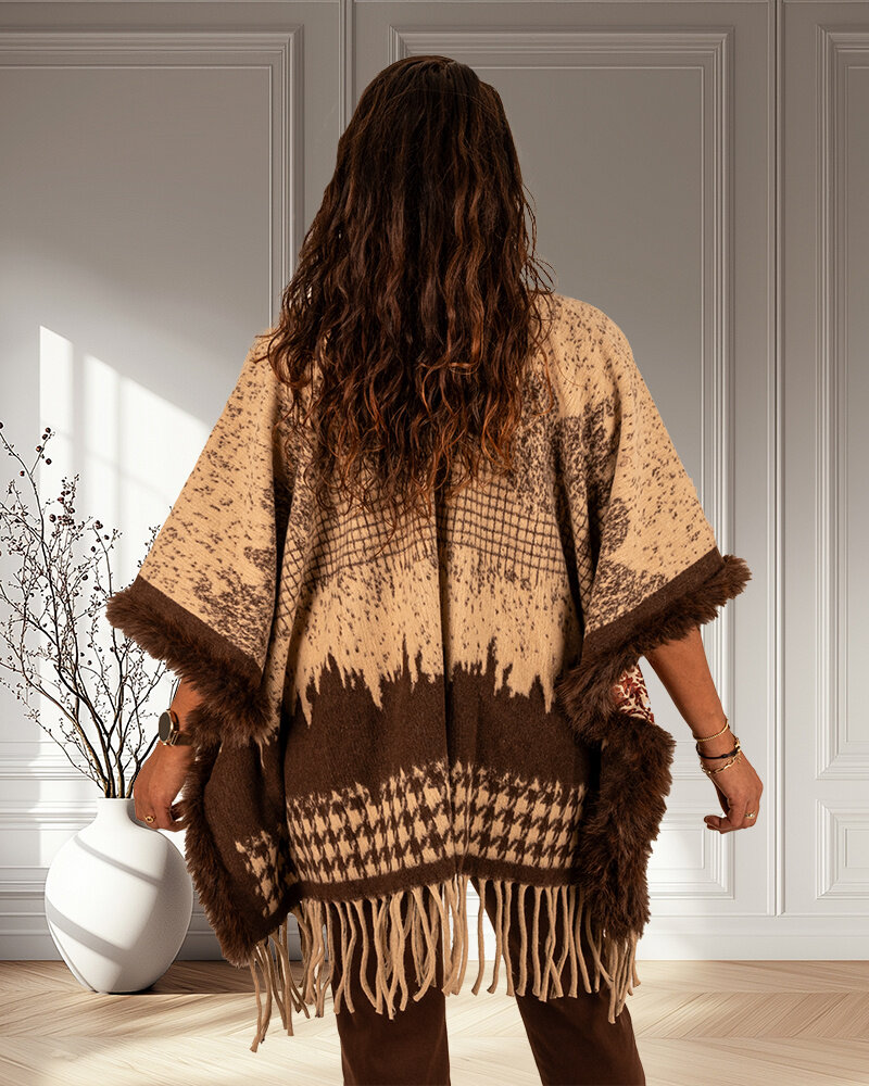 Beige/bruin print poncho van Gemma Ricceri