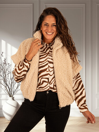 Gemma Ricceri Beige teddy jasje korte mouw