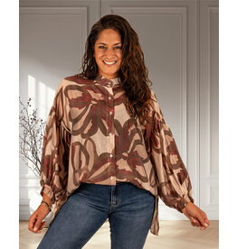 Beige/bruin print blouse van Lamiar