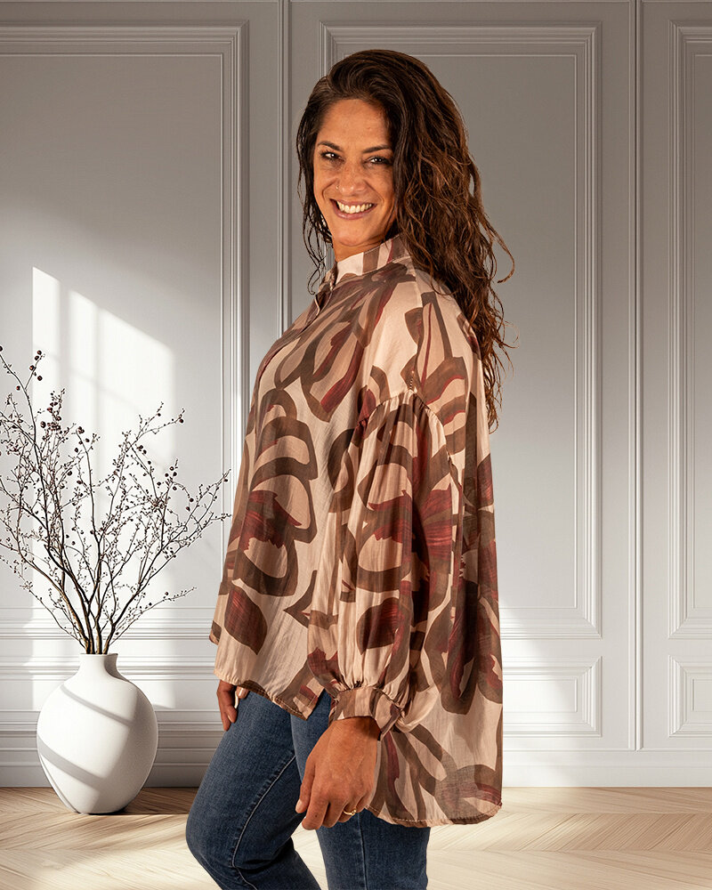Beige/bruin print blouse  van Lamiar