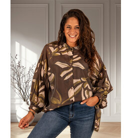 Bruin/groen/beige print blouse van Lamiar