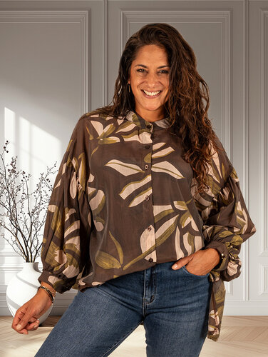 Bruin/groen/beige print blouse van Lamiar