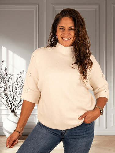 Ecru trui met knopen