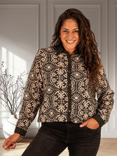 Zwart/ecru print blouse