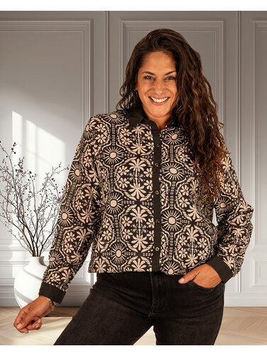 Zwart/ecru print blouse