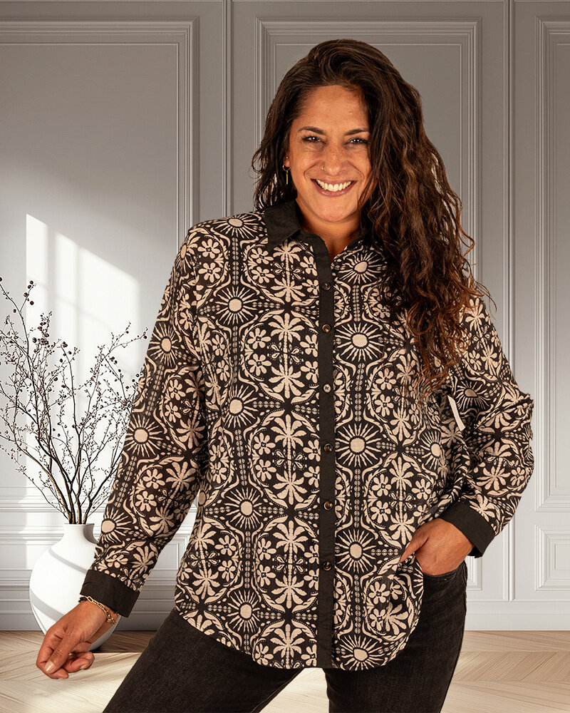 Zwart/ecru print blouse van Vicbee