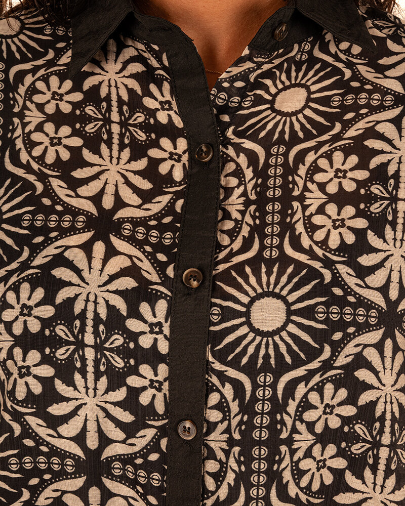 Zwart/ecru print blouse van Vicbee