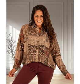 Beige/bruin print blouse