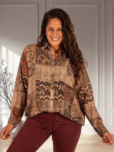 Beige/bruin print blouse