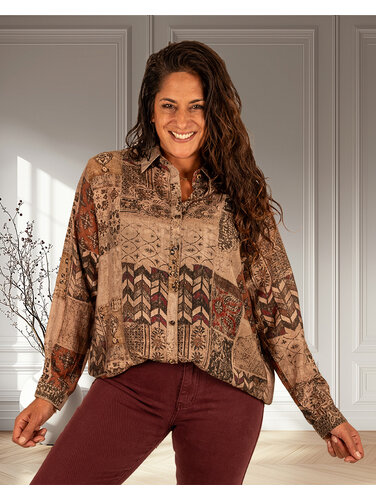 Beige/bruin print blouse