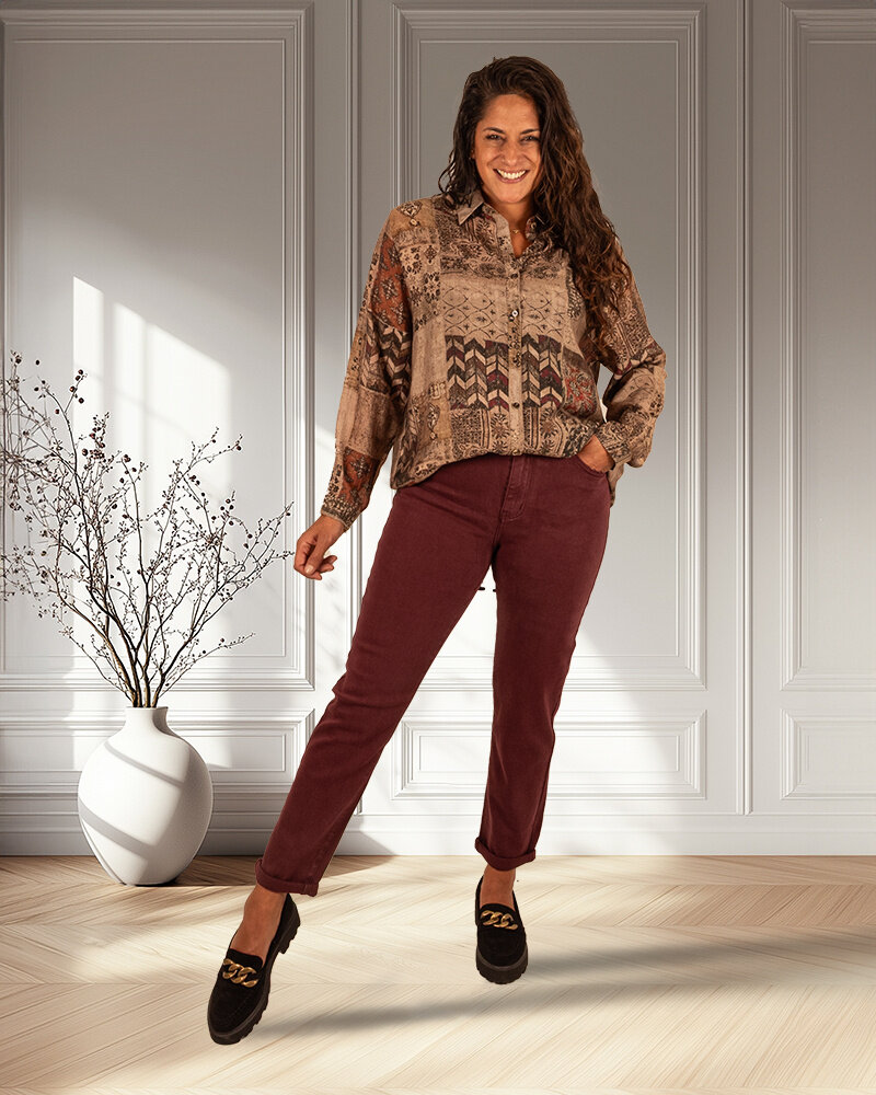 Beige/bruin print blouse van Vicbee