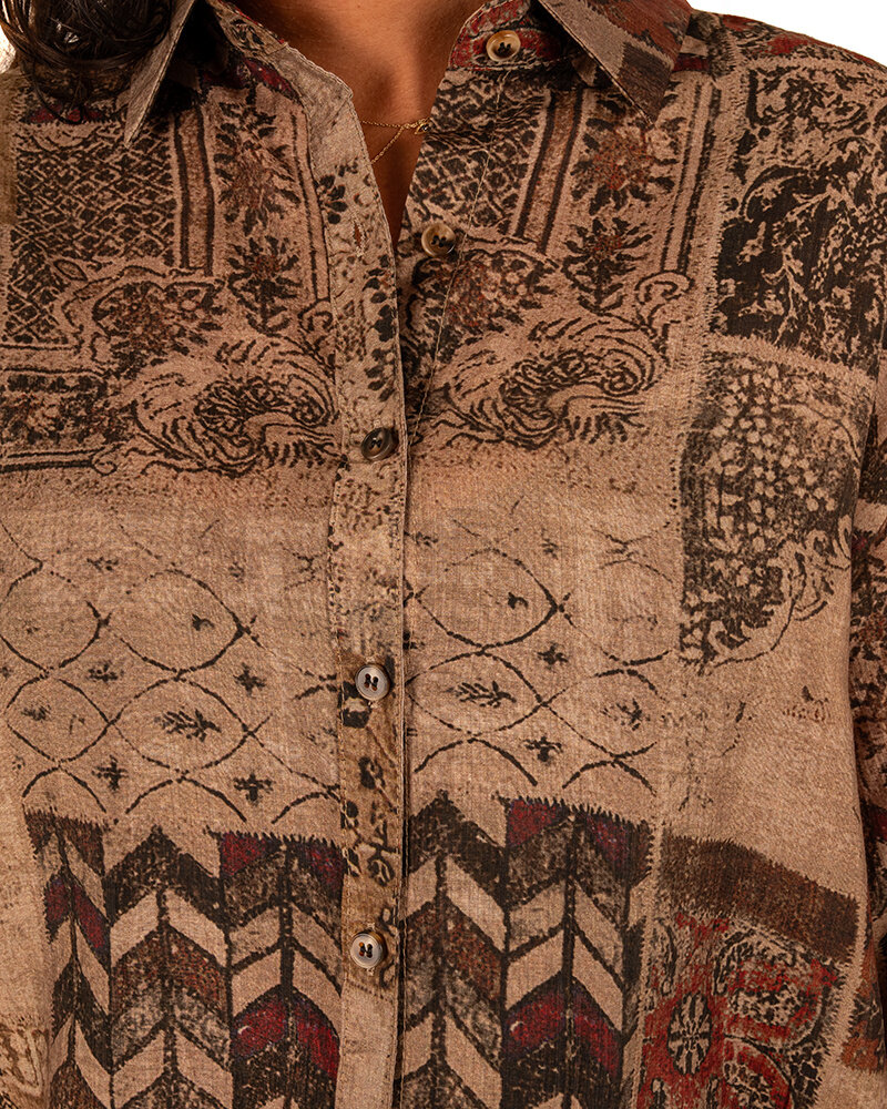 Beige/bruin print blouse van Vicbee