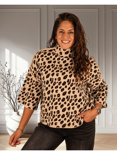 Beige/bruin panterprint trui