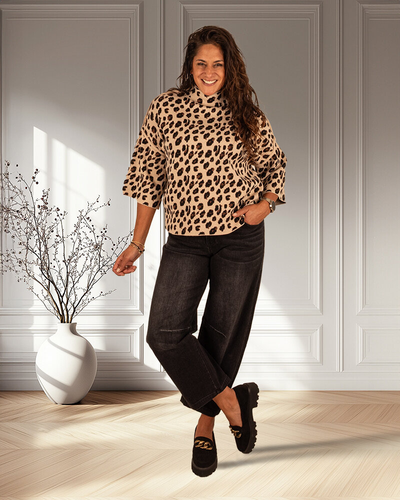 Beige/bruin panterprint trui  van Z-Studio