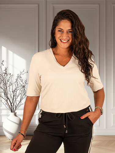 Mi  Piace Licht beige travelstof shirt van Mi Piace