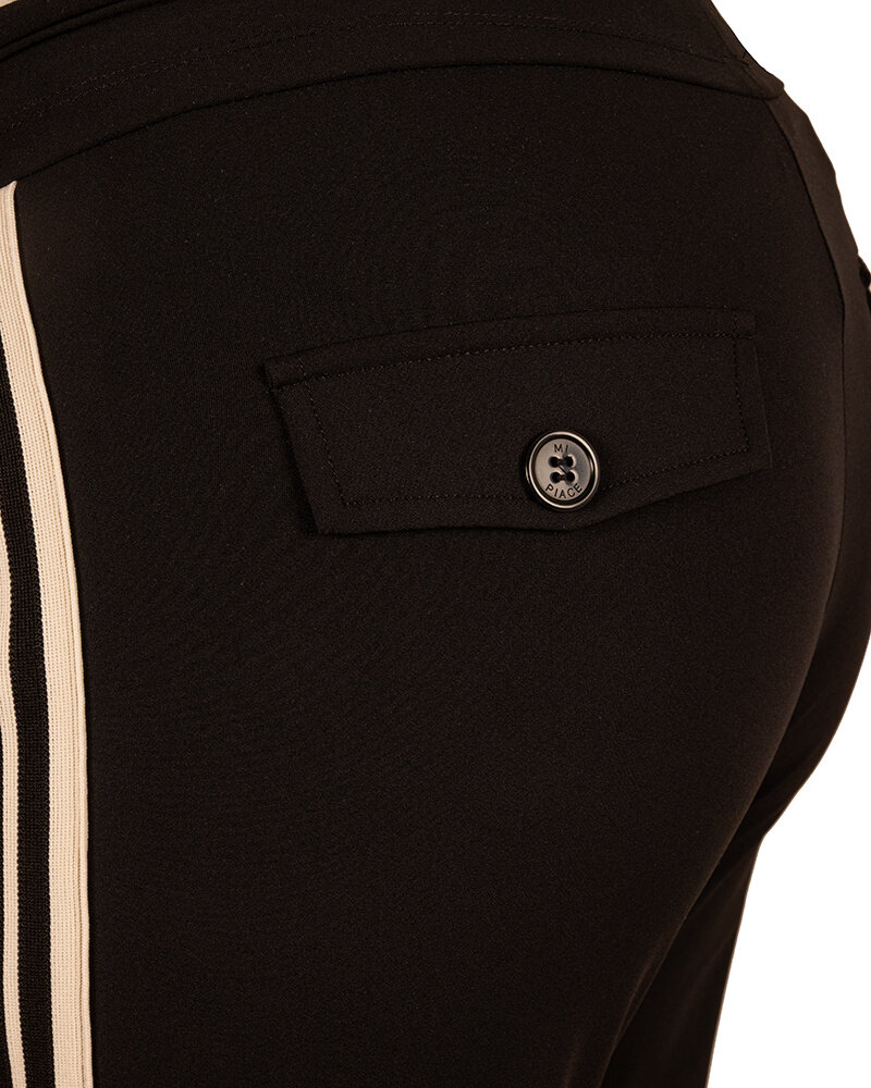 Zwarte travelstof pantalon met bies van Mi Piace