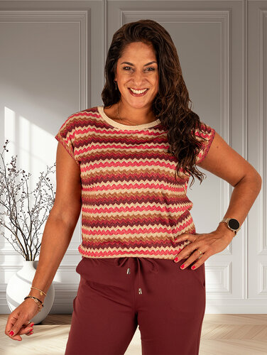 Bordeaux/roze zigzag shirt