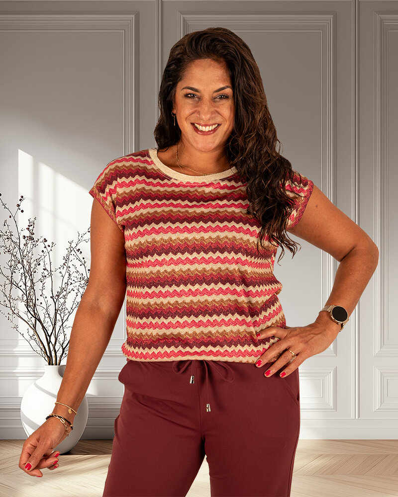 Bordeaux/roze zigzag shirt van Iz Naiz