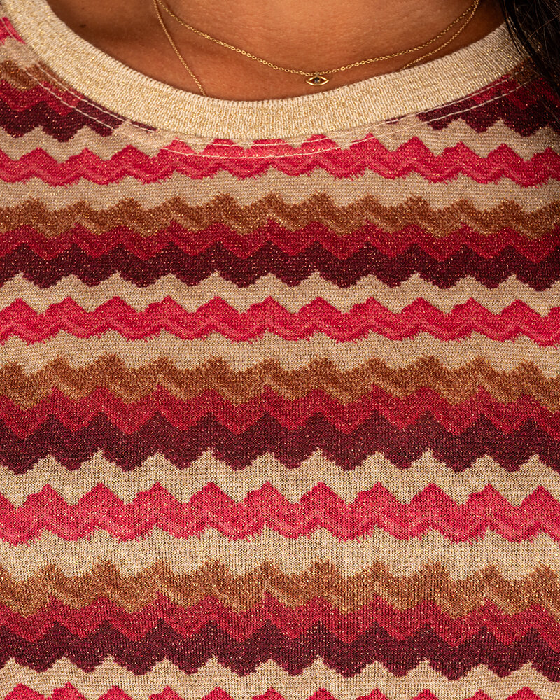Bordeaux/roze zigzag shirt van Iz Naiz