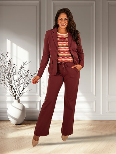 Mi  Piace Bordeaux  travelstof pantalon met rechte pijp