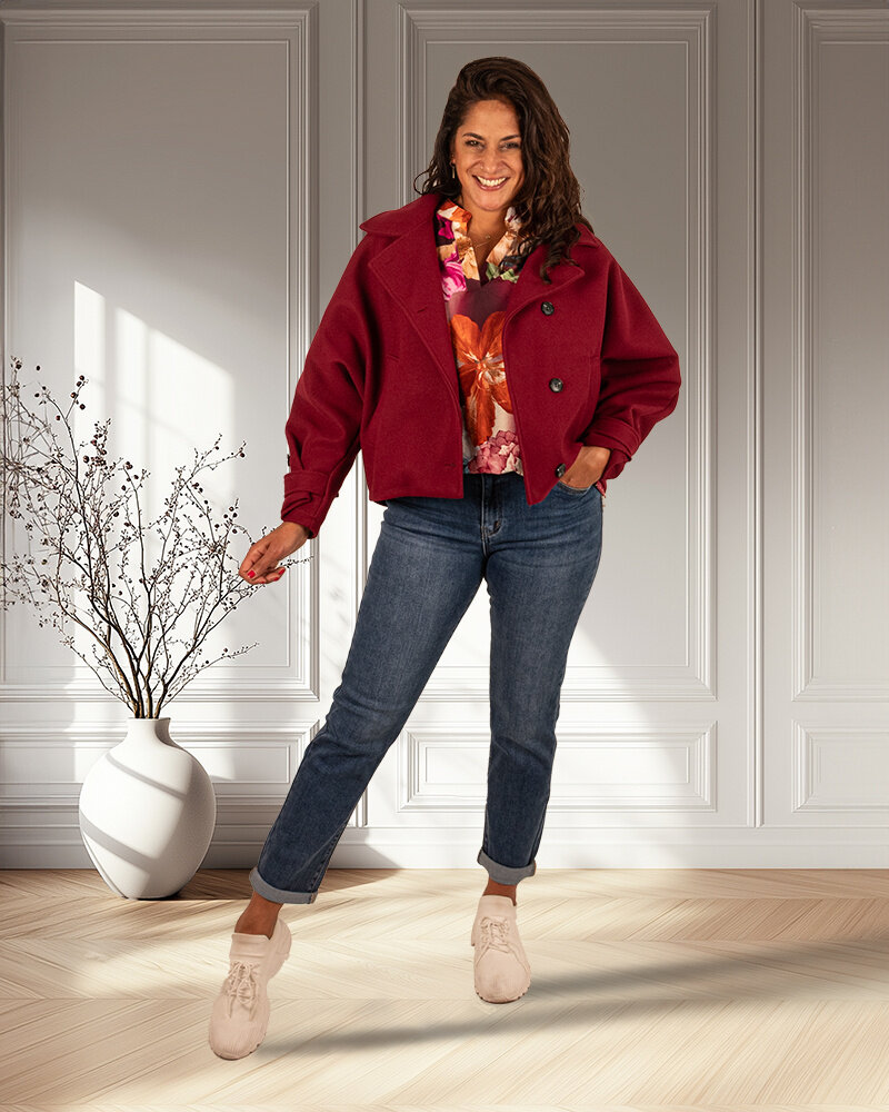 Bordeaux jas vleermuismouw van New Collection