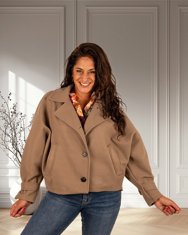 Taupe jas vleermuismouw van New Collection