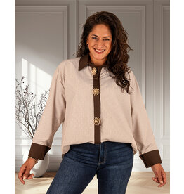 Bruin/wit gestreepte blouse strass