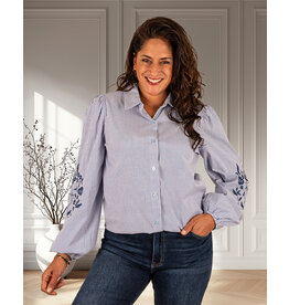 Gemma Ricceri Blauw/wit gestreepte blouse borduur