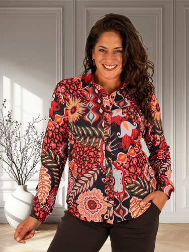 Angelle Milan Zwart/rood print blouse van Angelle Milan