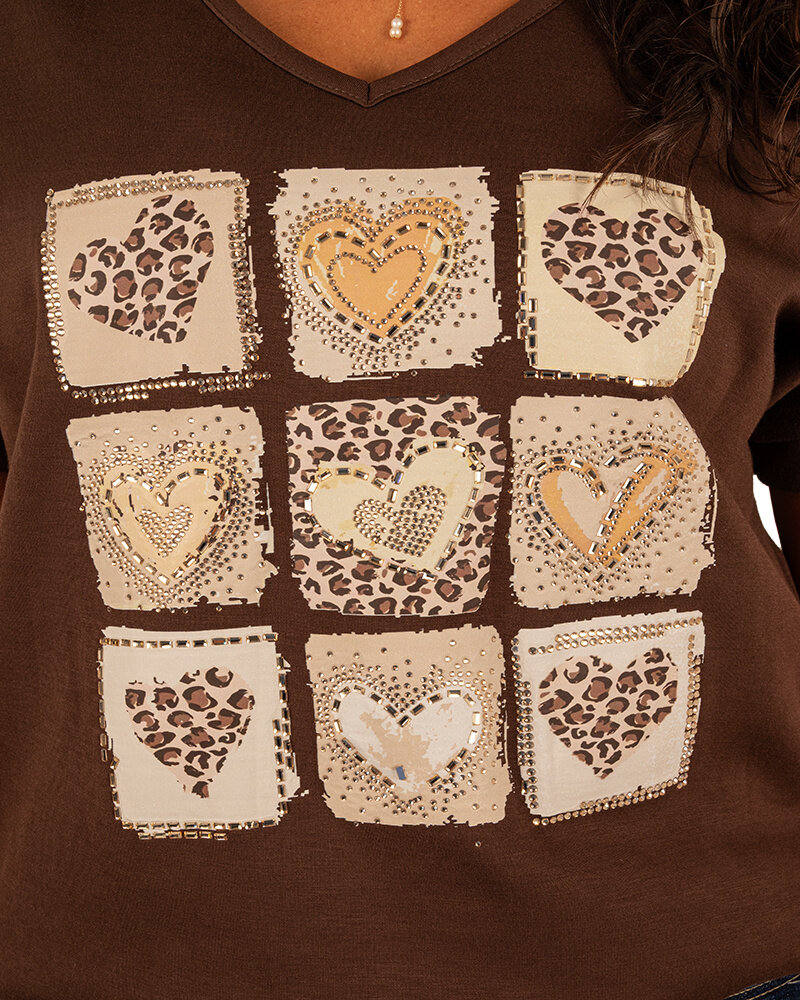 Donkerbruin shirt hartjesprint van Dyvie