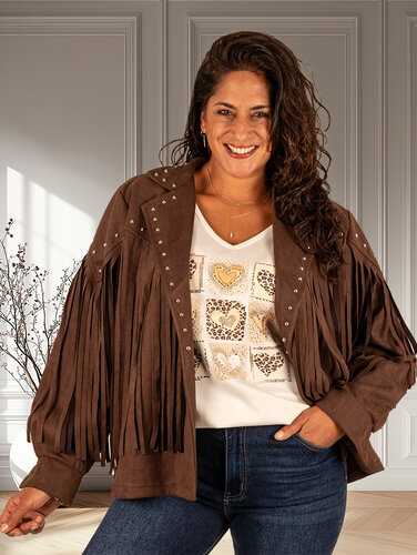 Donkerbruin jasje met franjes van Zeta Otto