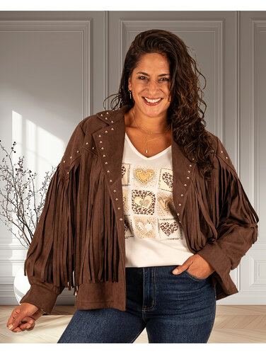 Donkerbruin jasje met franjes van Zeta Otto