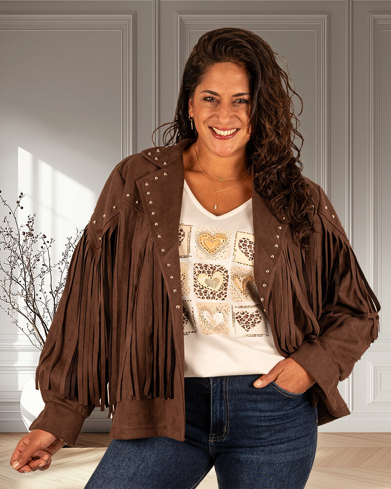 Donkerbruin jasje met franjes van Zeta Otto