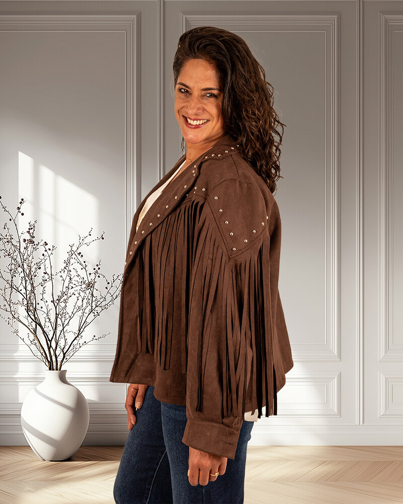 Donkerbruin jasje met franjes van Zeta Otto