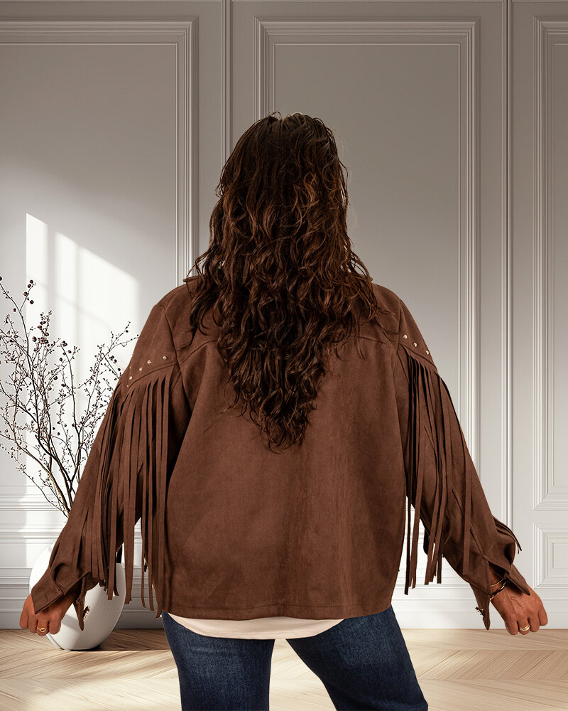 Donkerbruin jasje met franjes van Zeta Otto