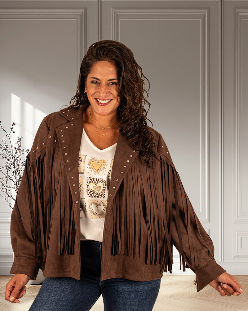 Donkerbruin jasje met franjes van Zeta Otto