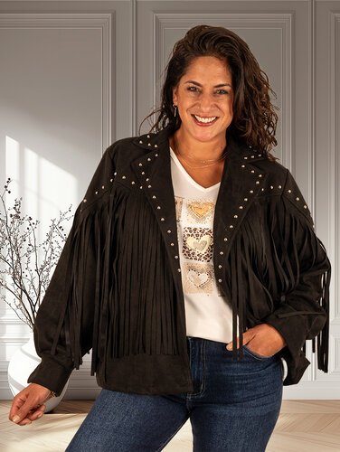 Zwart jasje met franjes van Zeta Otto