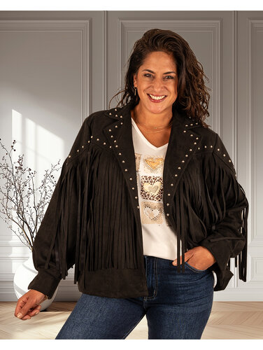 Zwart jasje met franjes van Zeta Otto