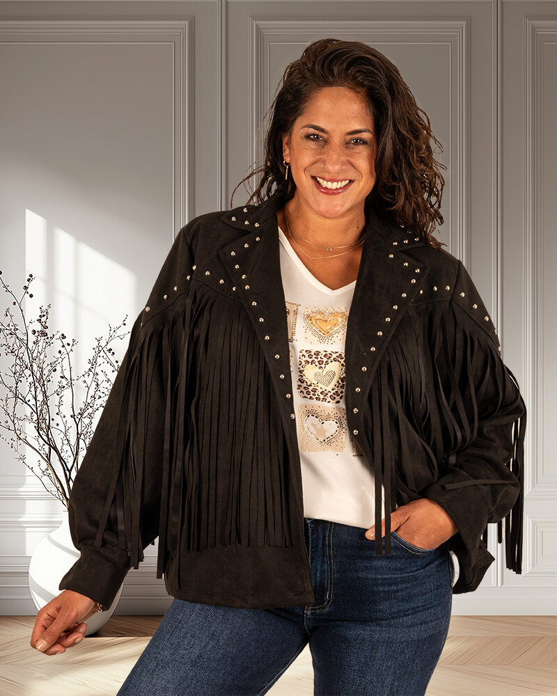 Zwart jasje met franjes van Zeta Otto