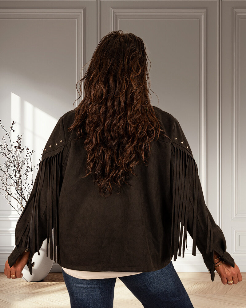 Zwart jasje met franjes van Zeta Otto